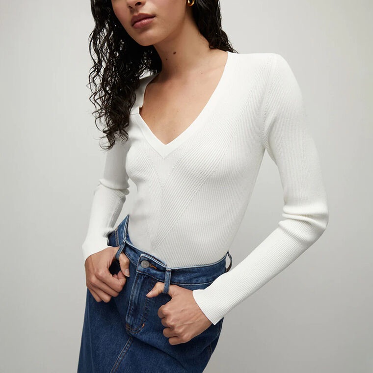 Dkny Jeans Off White Ribbed Knit Top, Size M